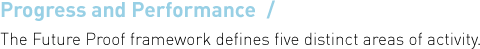 Progress and Performance. The Future Proof framework defines five distinct areas of activity. 