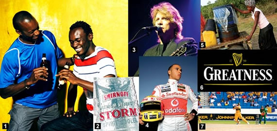 International: 1 - Nigeria was the second largest market for Guinness; 2 - Smirnoff Storm launched in South Africa; 3 - The Buchanans Forever concert series featured Jon Bon Jovi; 4 - Lewis Hamilton embarked on an impressive career claiming several Grand Prix victories for Team Vodafone McLaren Mercedes, sponsored by Johnnie Walker; 5 - Over 500,000 people have been reached with Diageos Water of Life programme in Africa; 6 - Guinness Greatness ad campaign enhanced sales in Africa; 7 - Diageos sponsorship of the ICC Cricket World Cup donated $1 million to Habitat for Humanity