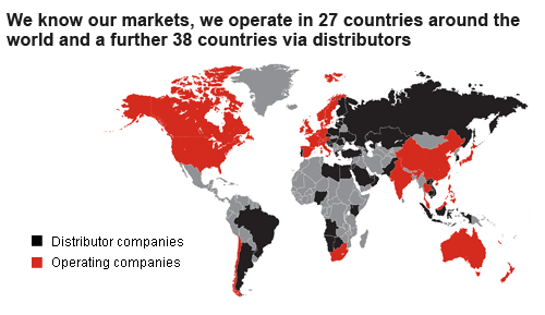 We know our markets, we operate in 27 countries around the world and a further 38 countries via distibutors